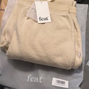 FEAT Unisex Cream Jogger Pants- BlanketBlend Joggers in Oatmilk-large